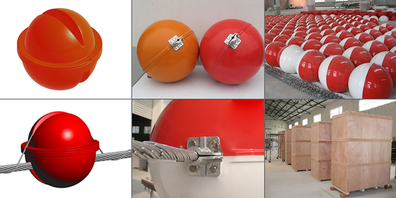 Display of obstruction marking sphere and warning sphere and their package.
